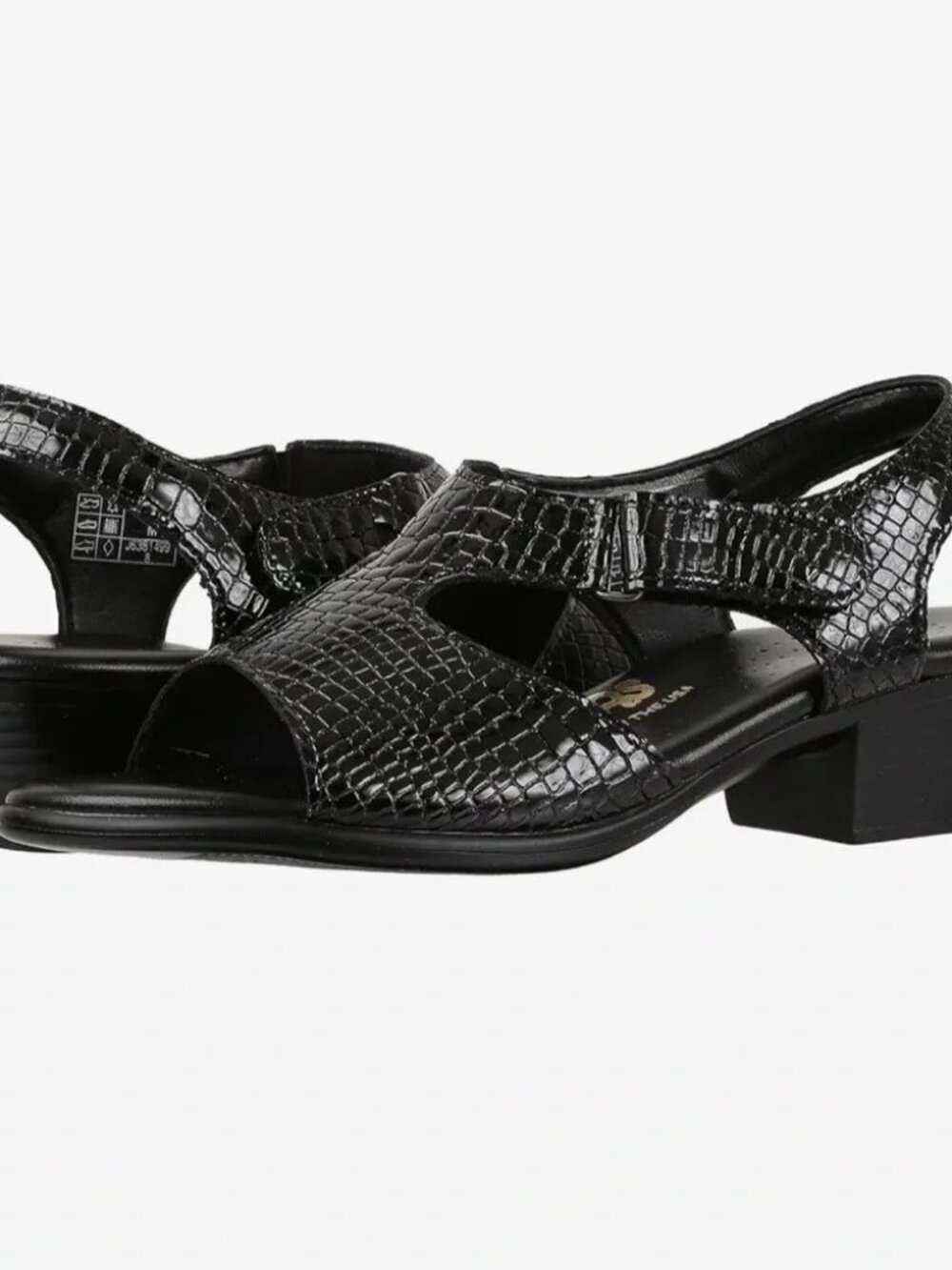 SAS Suntimer Comfort Heeled Black Croc Sandals Women's Size 7 Medium